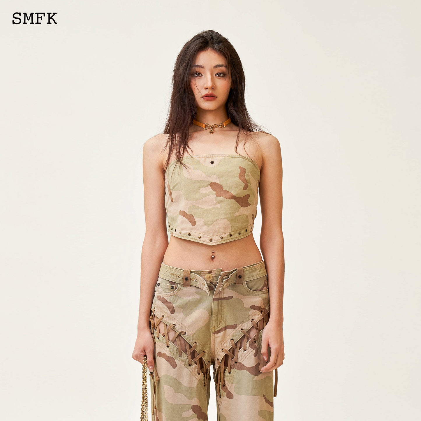 Ancient Myth Temple Garden Bandeau Tube Top Desert Camouflage