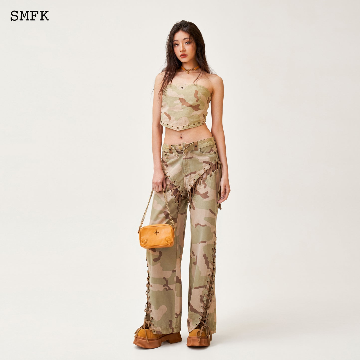 Ancient Myth Temple Garden Bandeau Tube Top Desert Camouflage