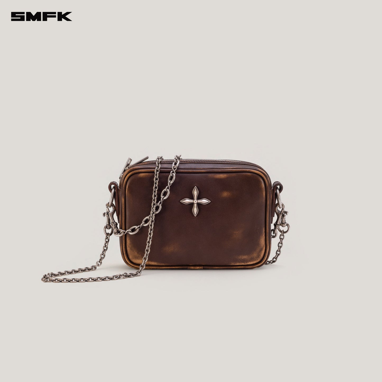 COMPASS BADGE Patina Leather Chain Bag Small Wild Horse Brown Patina