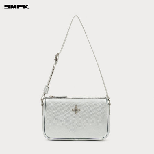 COMPASS BADGE Leather Shoulder Bag (Small) Cosmic Silver