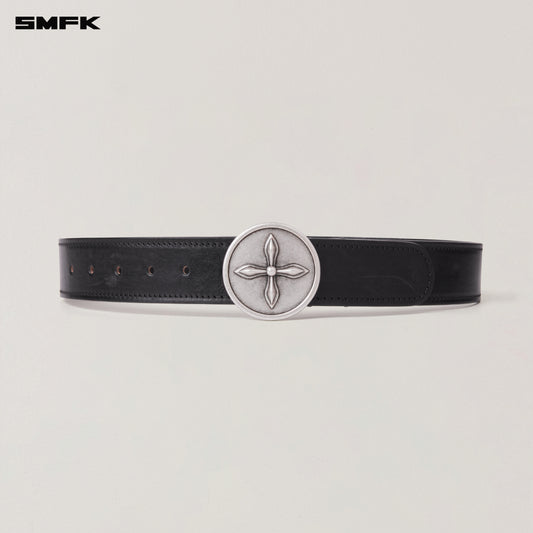 COMPASS CIRCULAR BADGE HANDCRAFT HORSE LEATHER BELT Wilderness Black