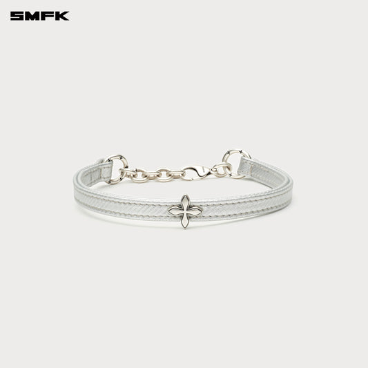 COMPASS RIVET Leather Choker Stardust Silver