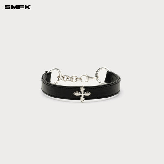 COMPASS RIVET Leather Thick Choker Ebony Silver BLT02B2