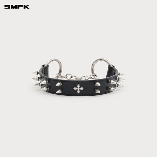 COMPASS WOLF RIVET Ultra Thick Leather Choker Wilderness Black