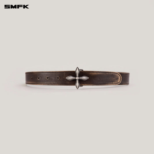COMPASS Totem Handcraft Patina Leather Belt Wild Horse Brown Patina
