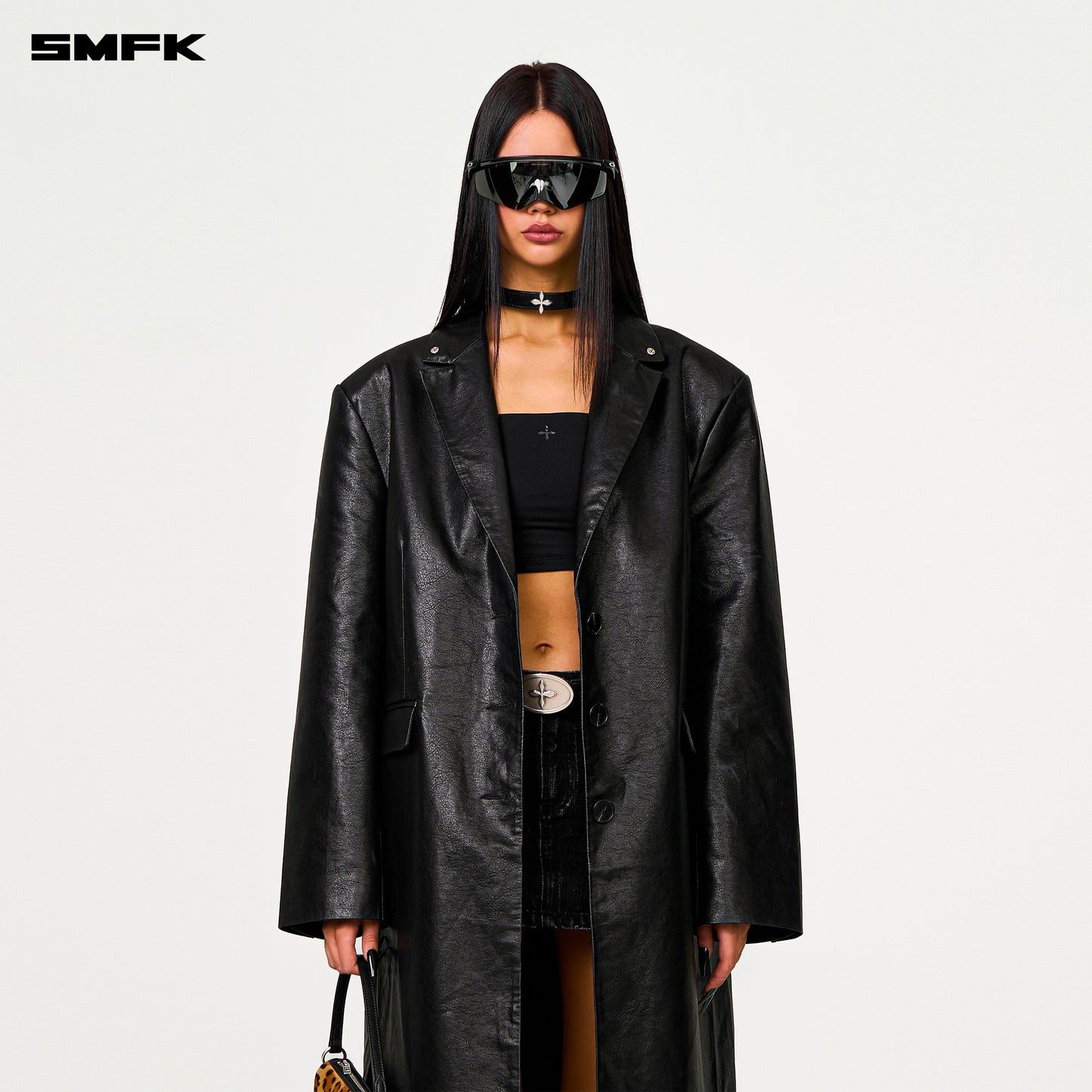 COMPASS DESIGNER Cyber Trench Coat Wilderness Black