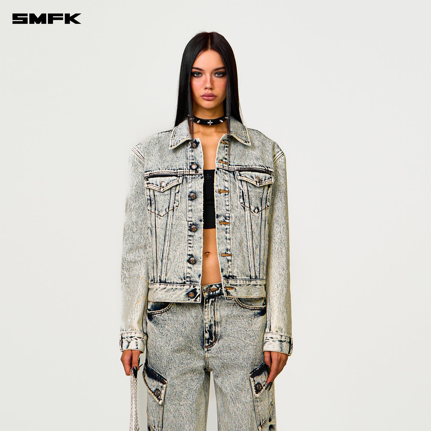 COMPASS PERMANENT Denim Jacket Snow Blossom