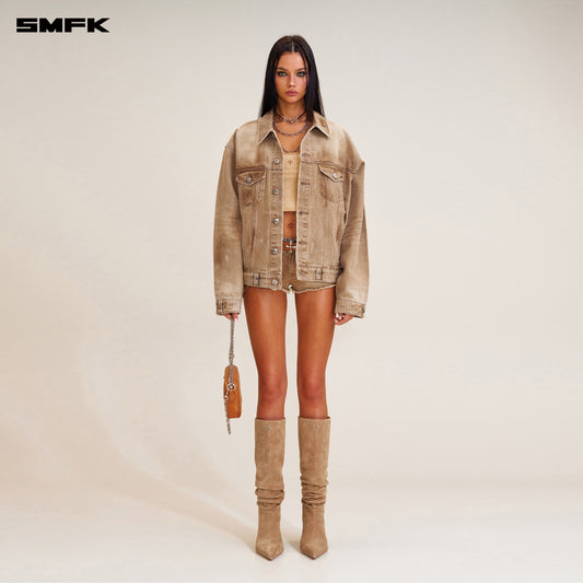 RAGE WILD Huge Denim Jacket (HANDCRAFTED) Wild Cowboy Brown