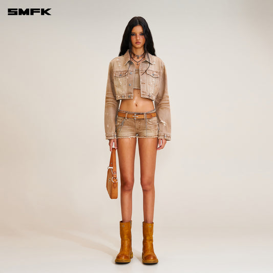RAGE WILD ORIGIN Denim Short Jacket (HANDCRAFTED) Wild Cowboy Brown