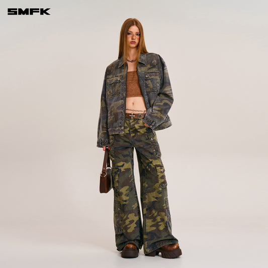 RAGE-WILD ORIGIN CAMO LOOSE CARGO JACKET Army Green Camouflage