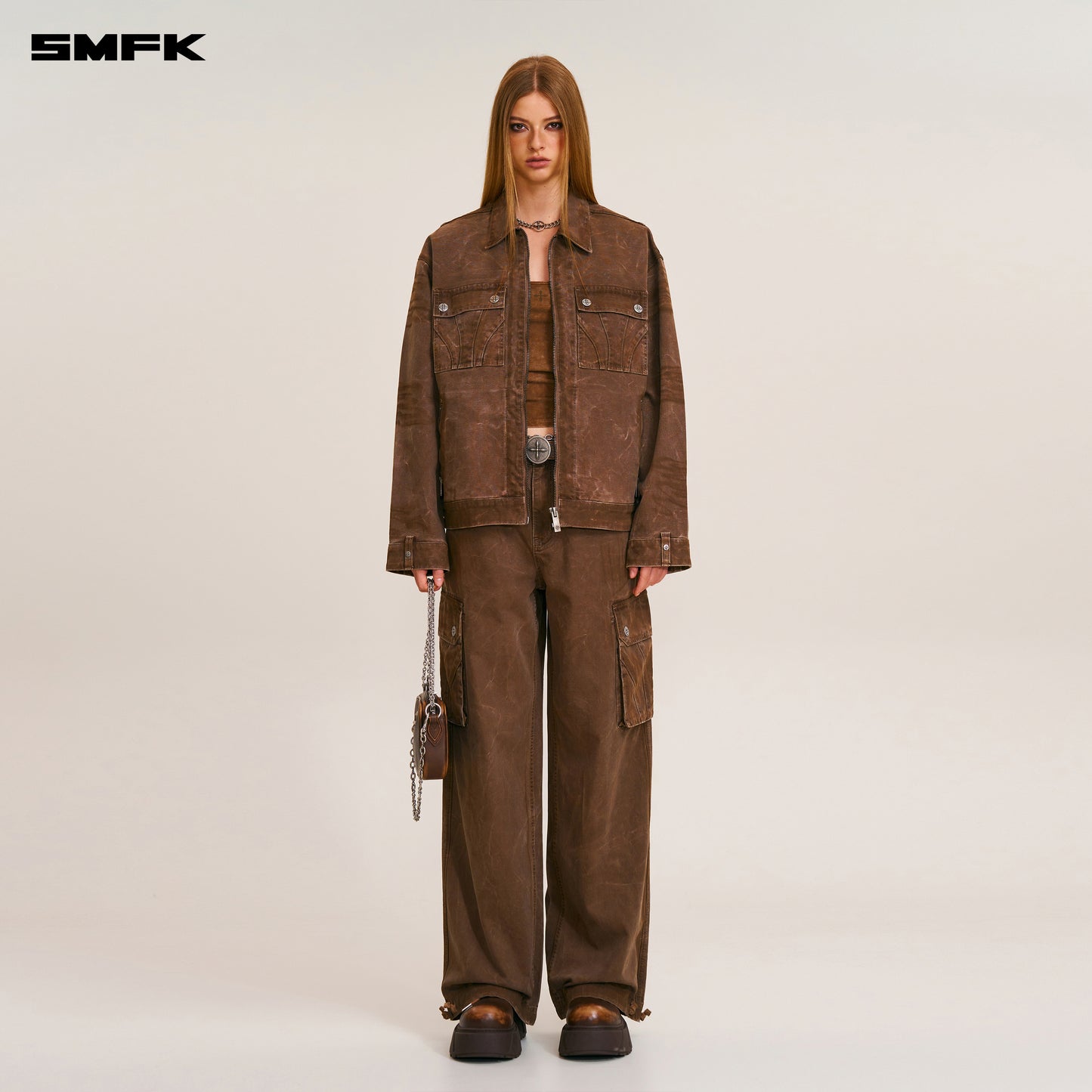 RAGE-WILD ORIGIN HANDCRAFT LOOSE CARGO JACKET/GARMENT DYED Shadow Brown