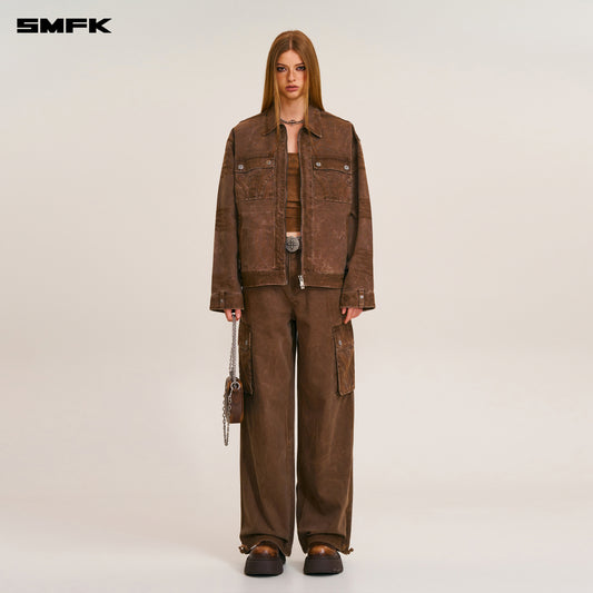 RAGE-WILD ORIGIN HANDCRAFT LOOSE CARGO JACKET/GARMENT DYED Shadow Brown