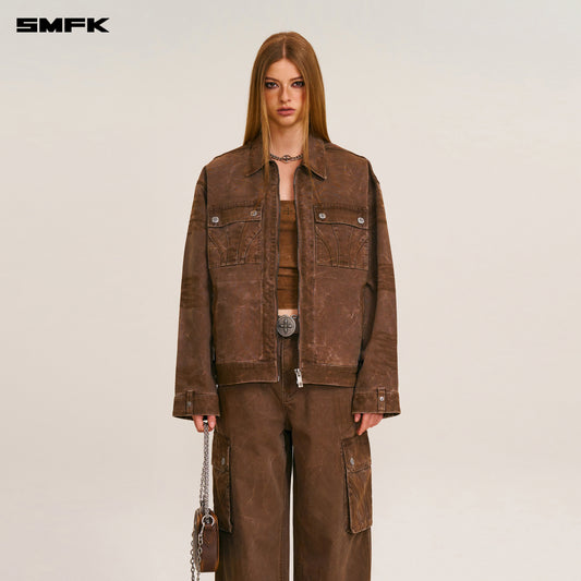 RAGE-WILD ORIGIN HANDCRAFT LOOSE CARGO JACKET/GARMENT DYED Shadow Brown