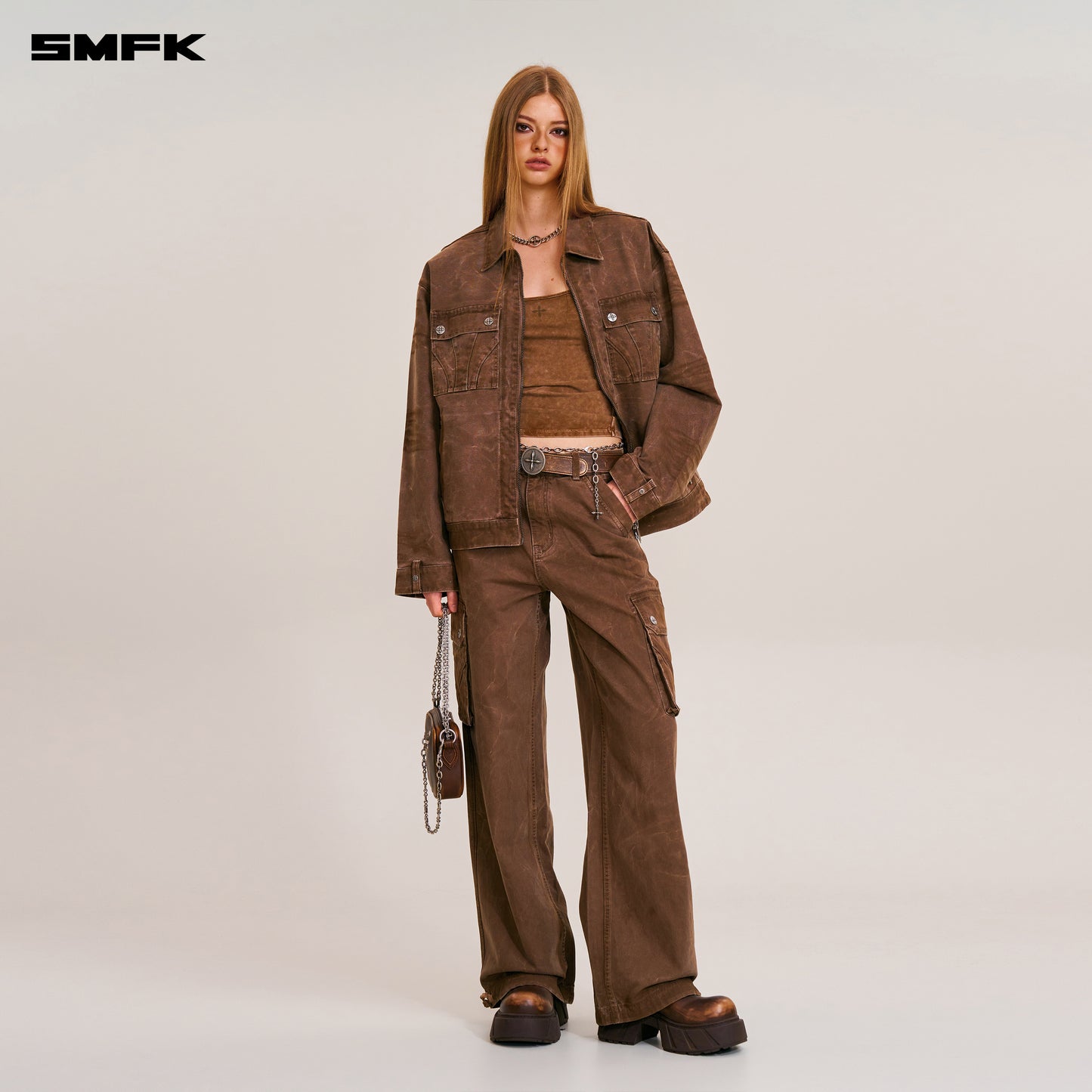 RAGE-WILD ORIGIN HANDCRAFT LOOSE CARGO JACKET/GARMENT DYED Shadow Brown