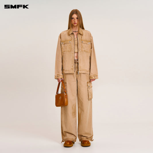 RAGE-WILD ORIGIN HANDCRAFT LOOSE CARGO JACKET/GARMENT DYED
 Sandy Khaki