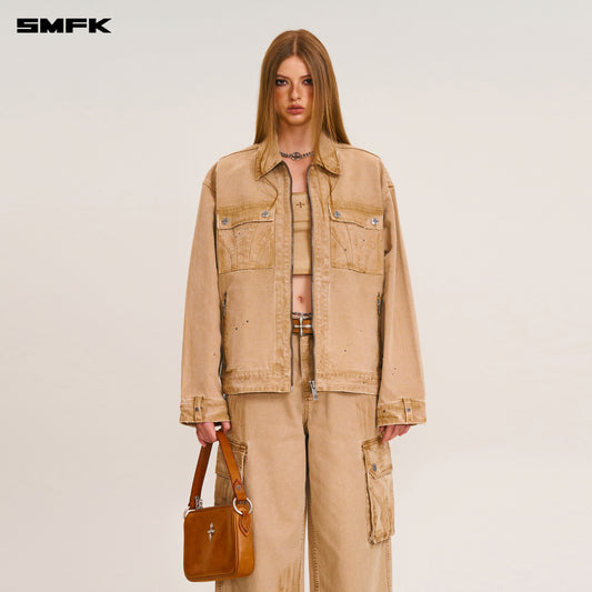 RAGE-WILD ORIGIN HANDCRAFT LOOSE CARGO JACKET/GARMENT DYED
 Sandy Khaki