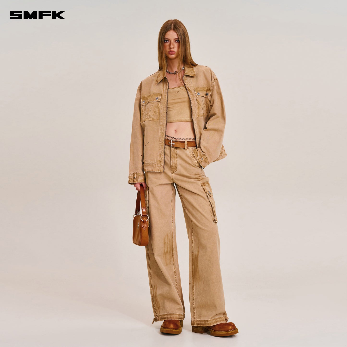 RAGE-WILD ORIGIN HANDCRAFT LOOSE CARGO JACKET/GARMENT DYED
 Sandy Khaki