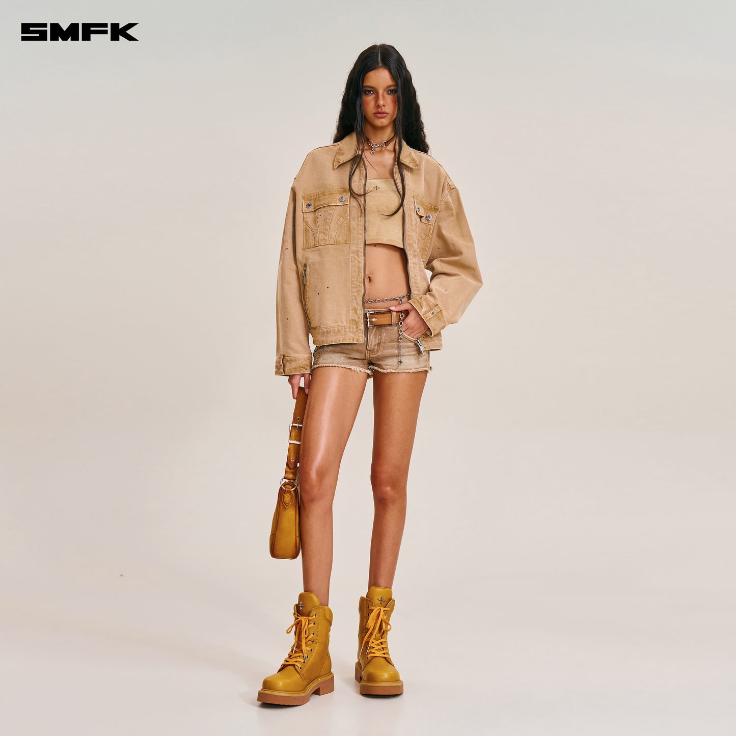 RAGE-WILD ORIGIN HANDCRAFT LOOSE CARGO JACKET/GARMENT DYED
 Sandy Khaki