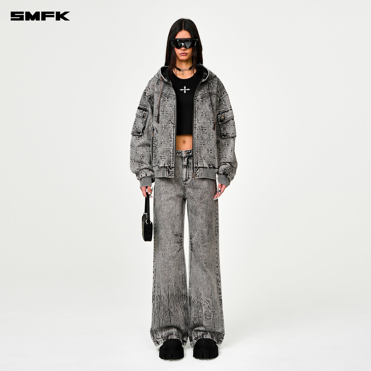 COMPASS STORM Garden Oversized Denim Hoodie Storm Garden (Gray)