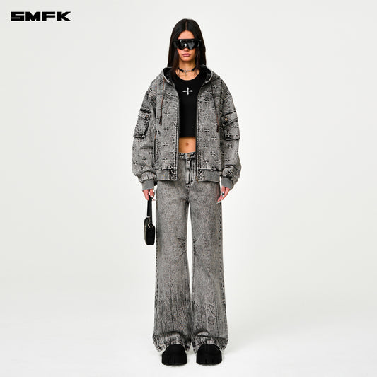 COMPASS STORM Garden Oversized Denim Hoodie Storm Garden (Gray)