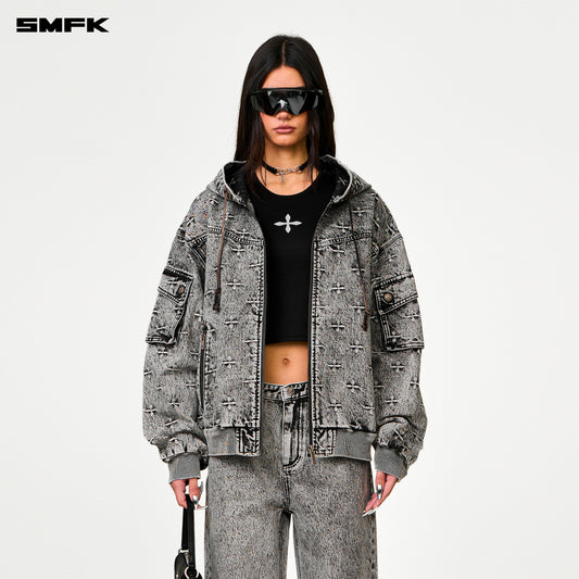 COMPASS STORM Garden Oversized Denim Hoodie Storm Garden (Gray)