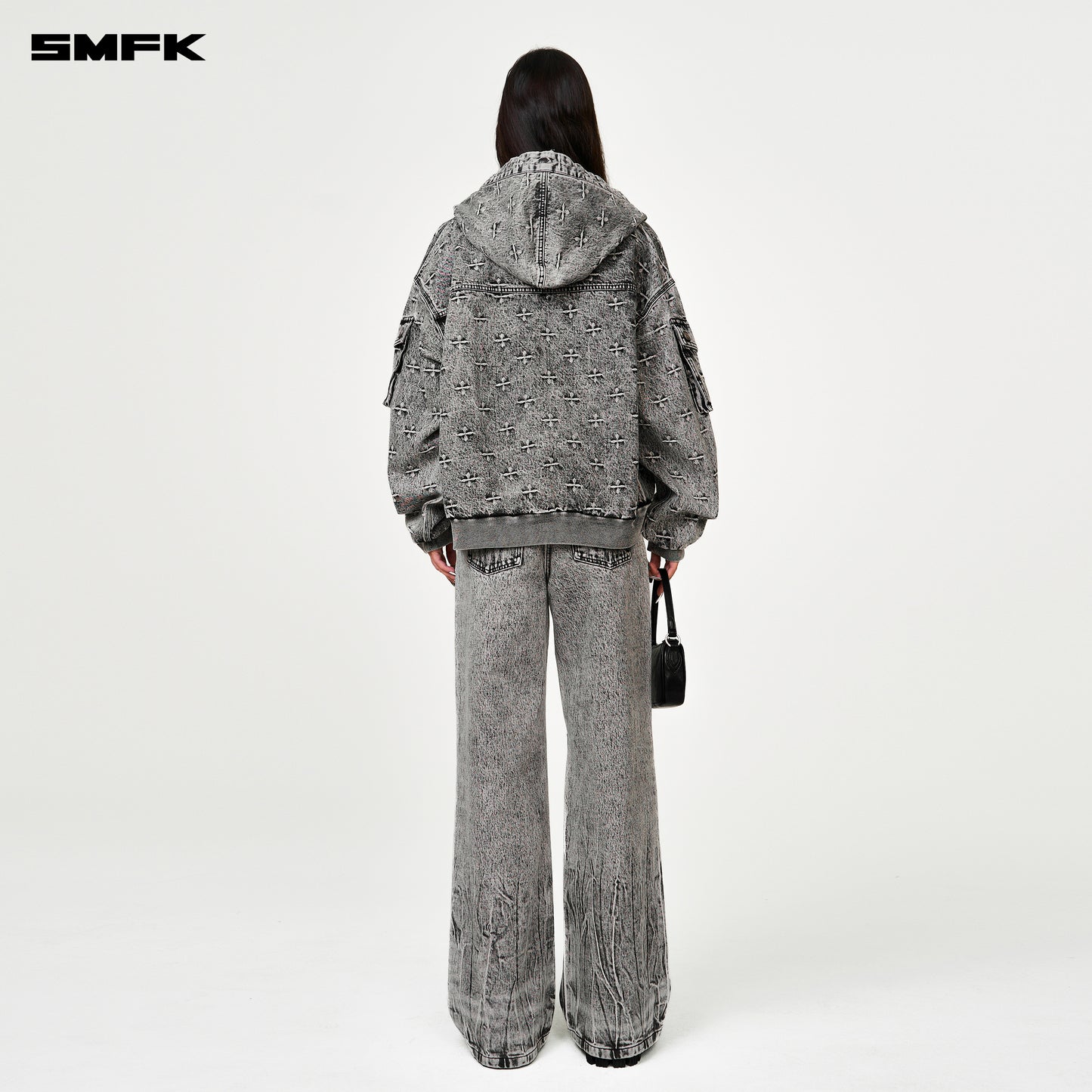 COMPASS STORM Garden Oversized Denim Hoodie Storm Garden (Gray)