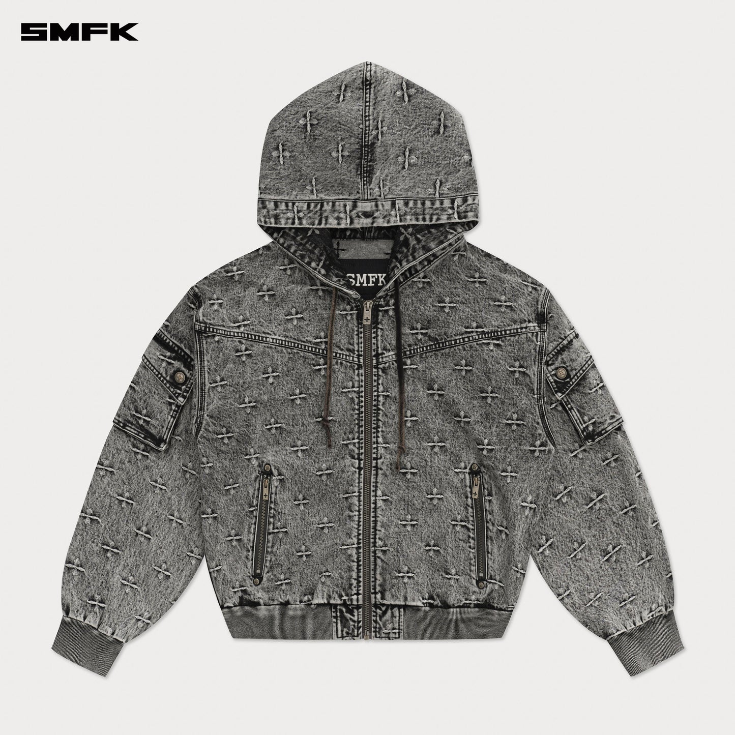 COMPASS STORM Garden Oversized Denim Hoodie Storm Garden (Gray)