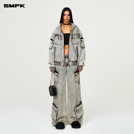 FUTURE MIRAGE Oversized Denim Hoodie Snow Blossom