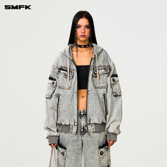 FUTURE MIRAGE Oversized Denim Hoodie Snow Blossom