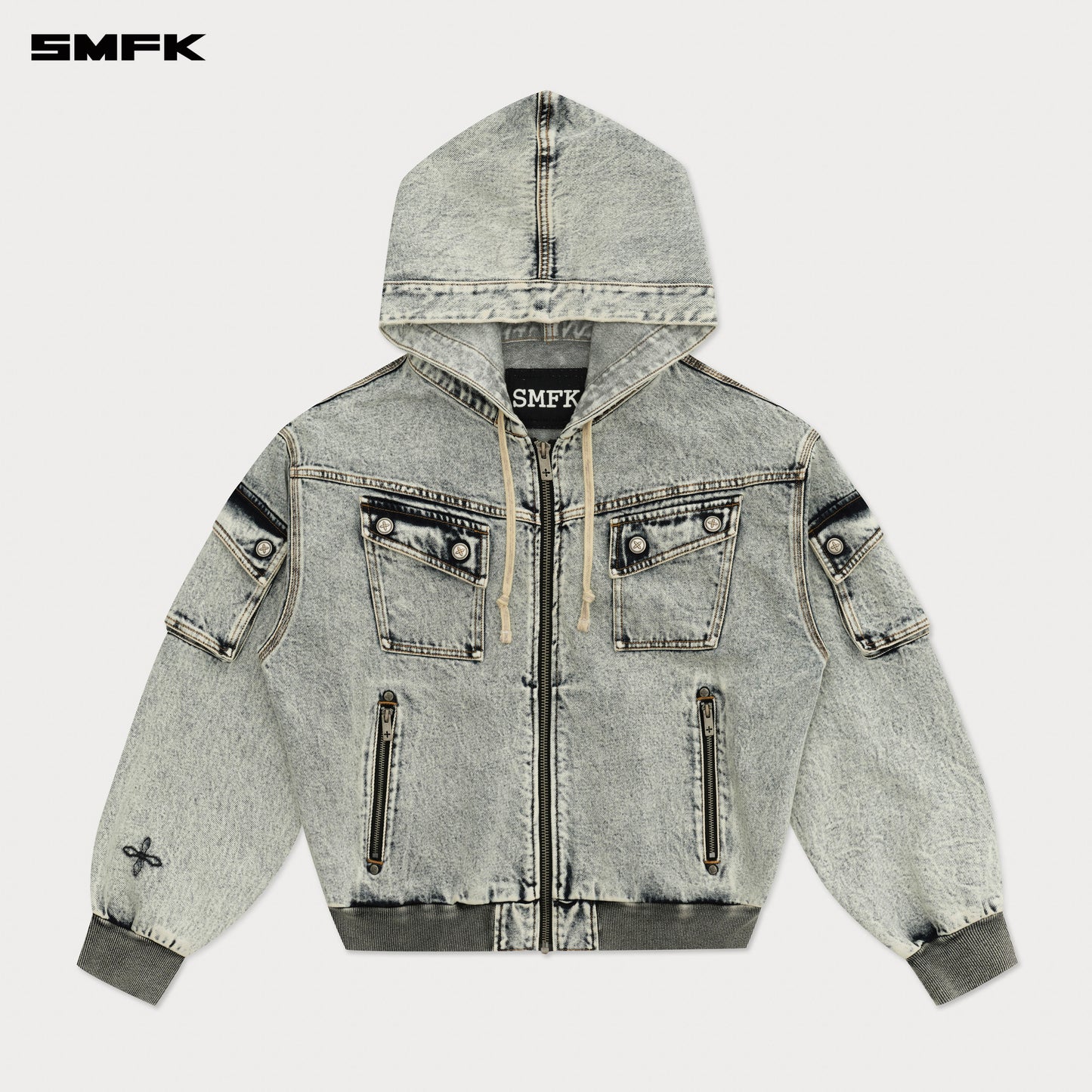 FUTURE MIRAGE Oversized Denim Hoodie Snow Blossom