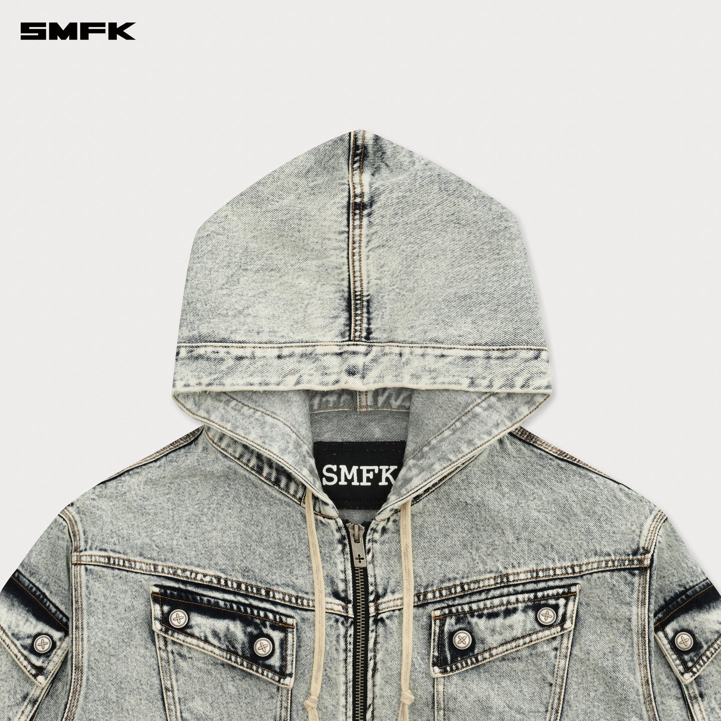 FUTURE MIRAGE Oversized Denim Hoodie Snow Blossom
