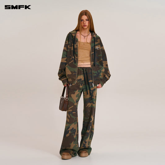 COMPASS MODE CAMO LOOSE ZIP HOODIE Army Green Camouflage