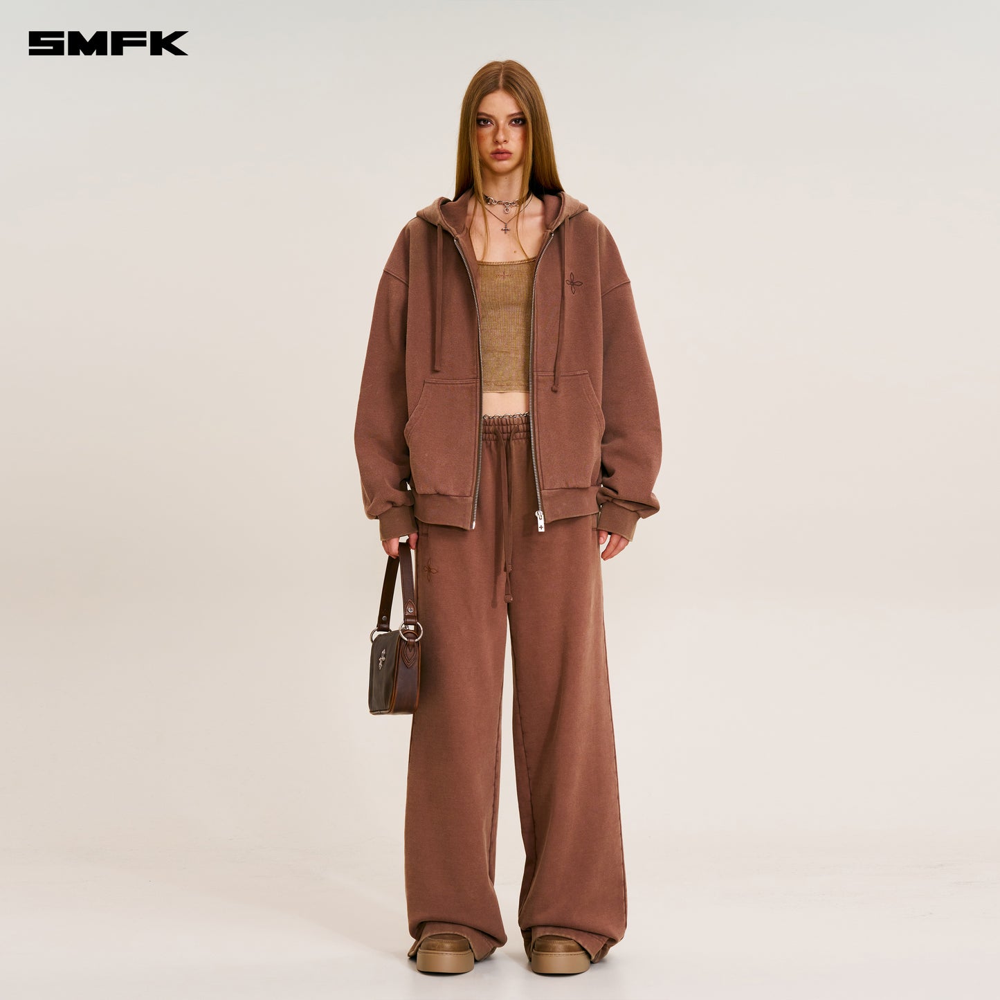 COMPASS MODE LOOSE ZIP HOODIE Wild Horse Brown
