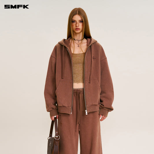 COMPASS MODE LOOSE ZIP HOODIE Wild Horse Brown