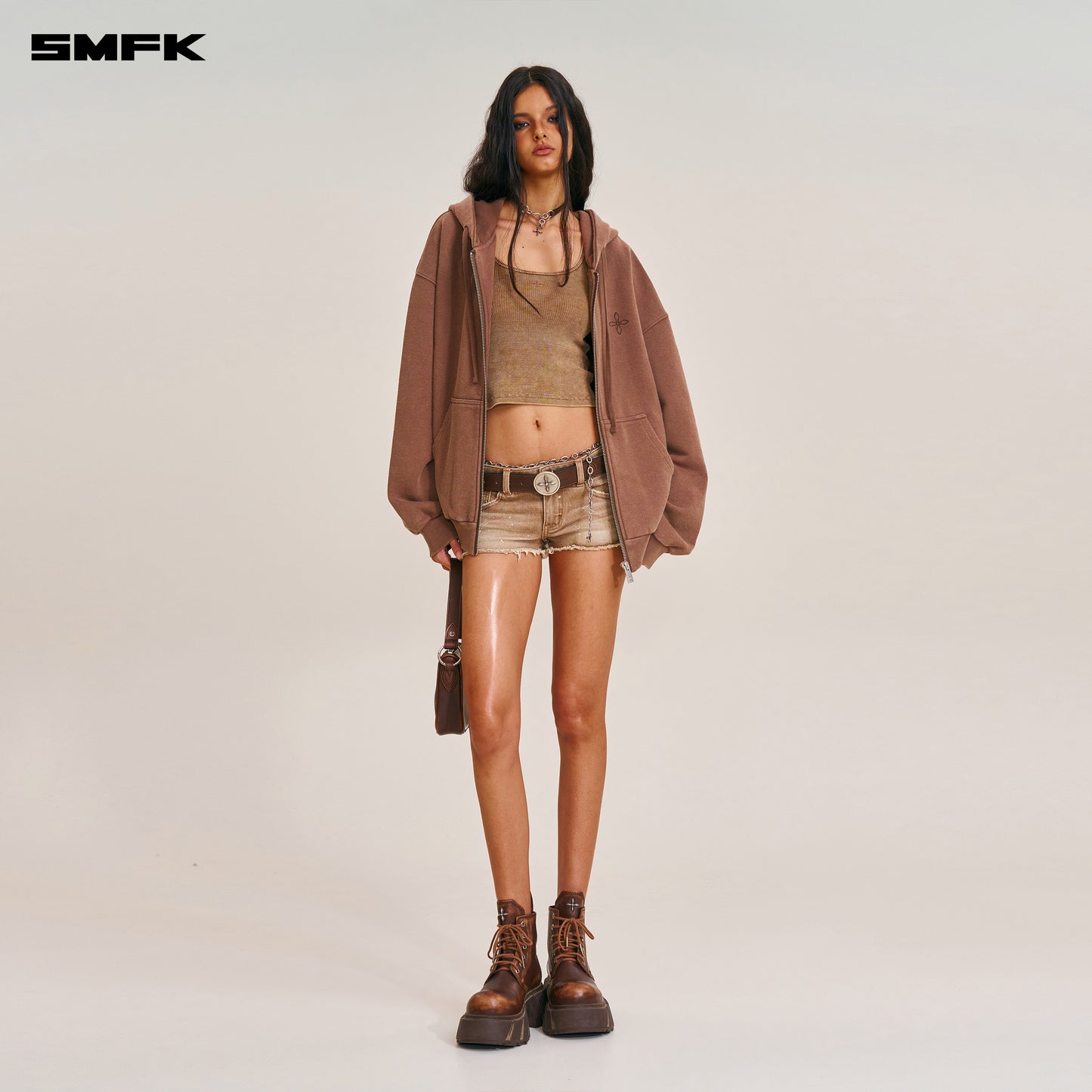 COMPASS MODE LOOSE ZIP HOODIE Wild Horse Brown
