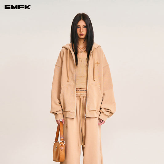 COMPASS MODE LOOSE ZIP HOODIE Sandy Khaki