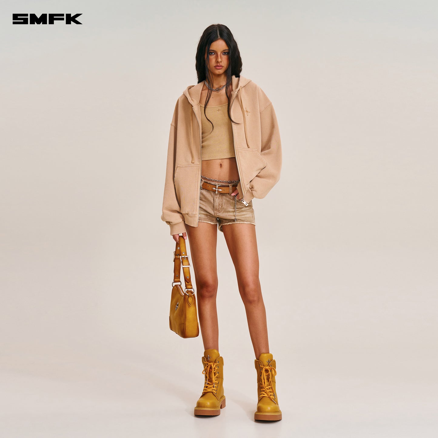 COMPASS MODE LOOSE ZIP HOODIE Sandy Khaki