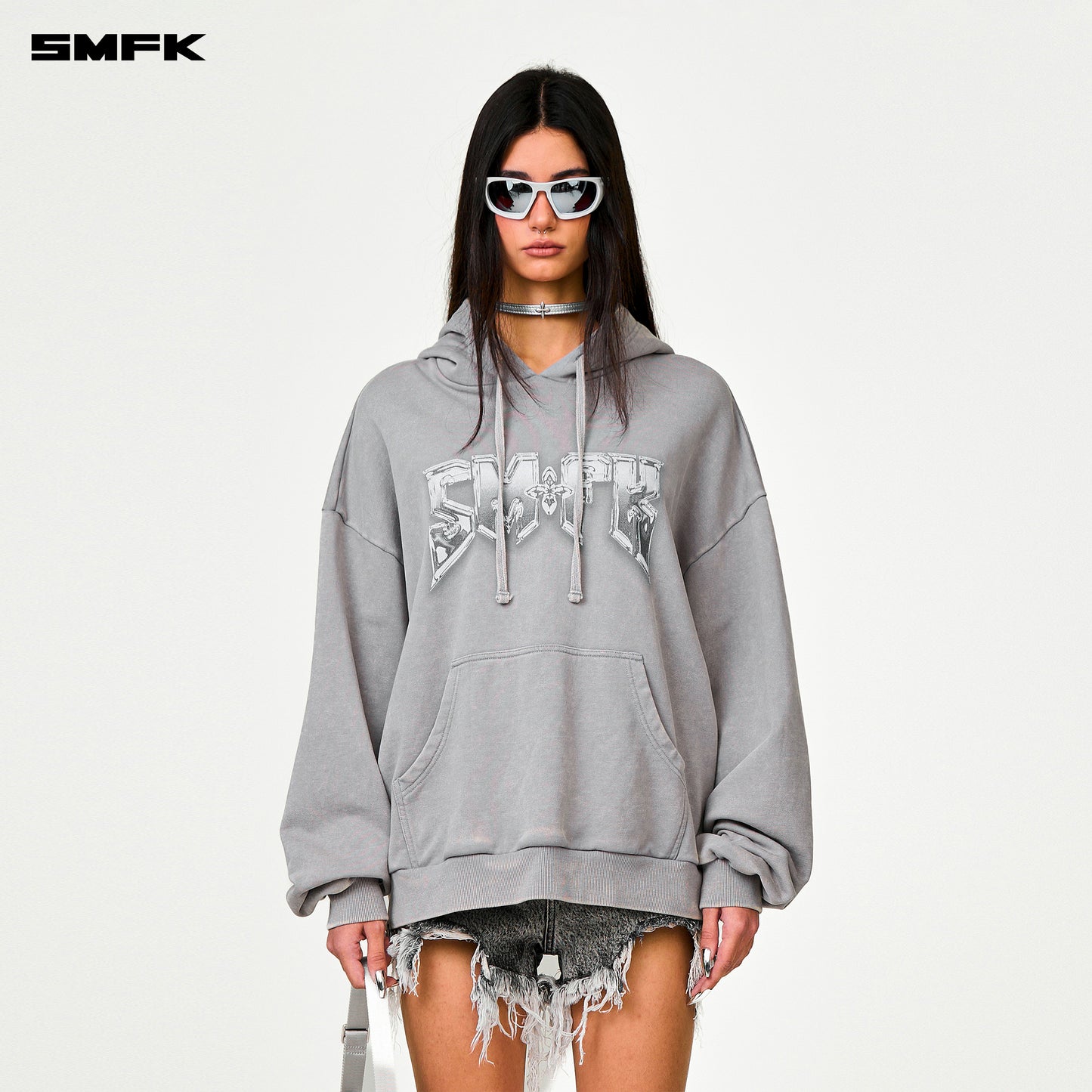 COMPASS Metal Rock Oversized Hoodie Ash Gray