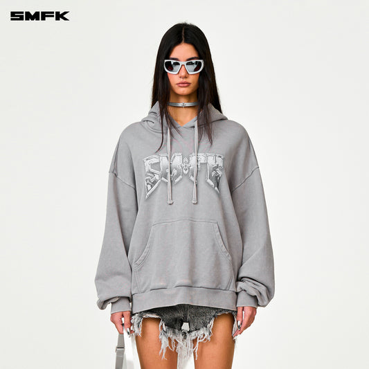 COMPASS Metal Rock Oversized Hoodie Ash Gray