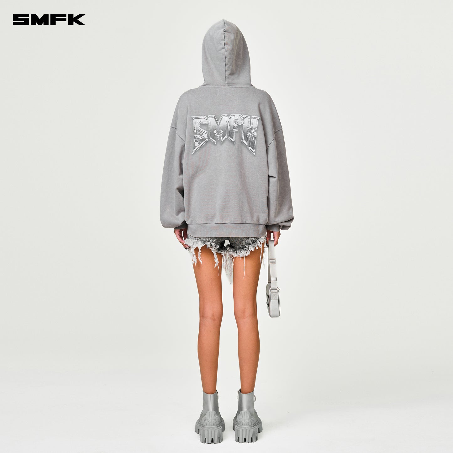 COMPASS Metal Rock Oversized Hoodie Ash Gray