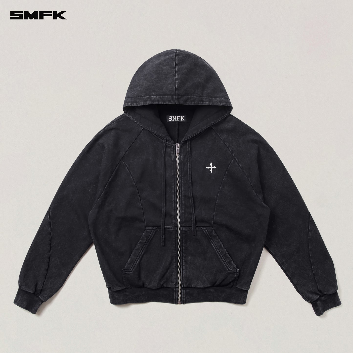 VINTAGE-SAVAGE LOOSE SPORTS ZIP HOODIE/FADE DYE Wilderness Black