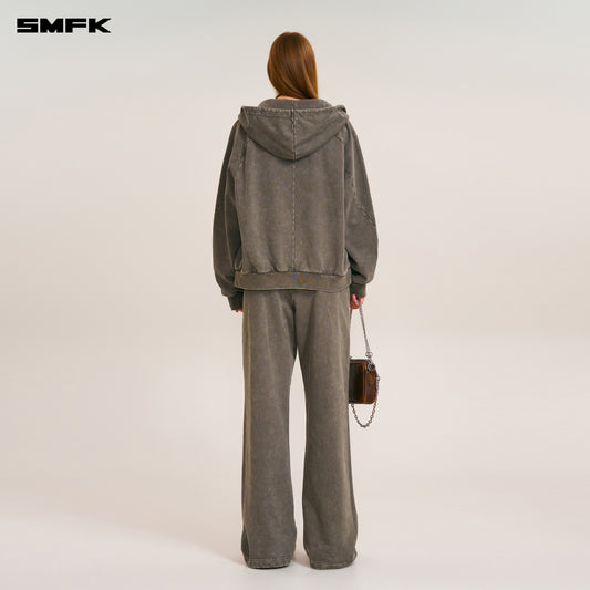 VINTAGE-SAVAGE LOOSE SPORTS ZIP HOODIE/FADE DYE Wild Brown