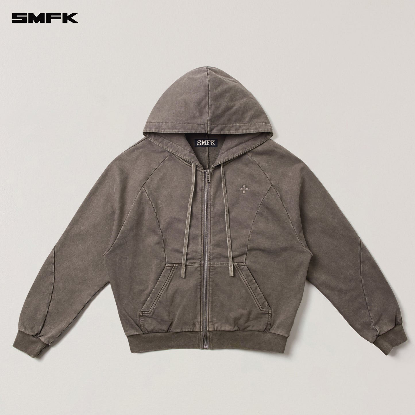 VINTAGE-SAVAGE LOOSE SPORTS ZIP HOODIE/FADE DYE Wild Brown