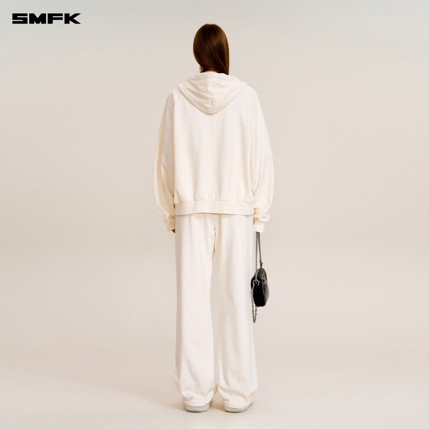 VINTAGE-SAVAGE LOOSE SPORTS ZIP HOODIE/FADE DYE Alpine White