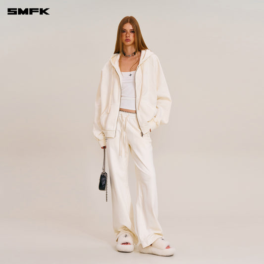VINTAGE-SAVAGE LOOSE SPORTS ZIP HOODIE/FADE DYE Alpine White