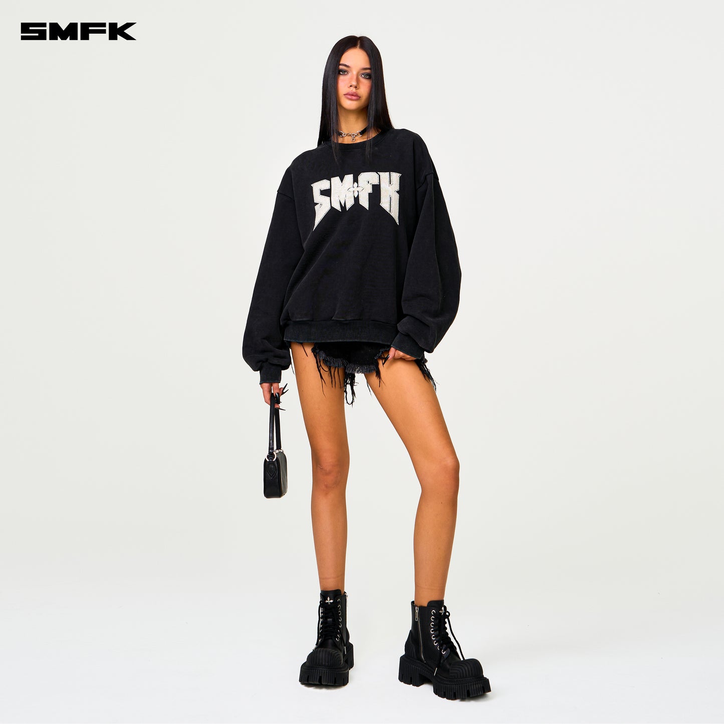 COMPASS Metal Rock Vintage Oversized Sweatshirt Wilderness Black