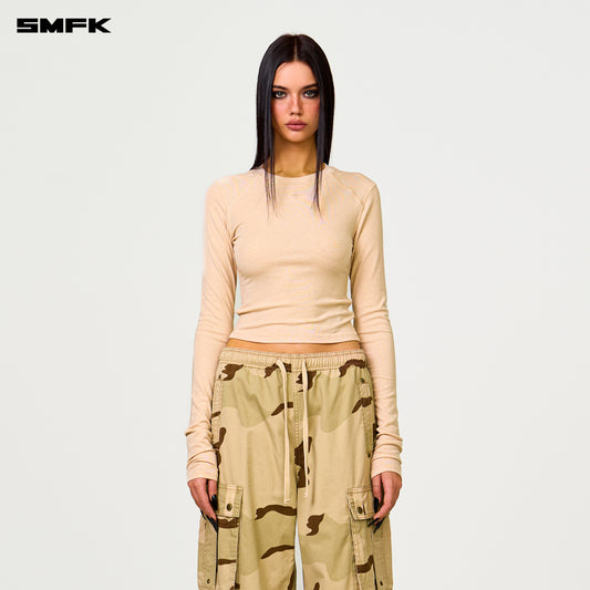 COMPASS RUSH Slim-fit Long-sleeved Top Linen Beige