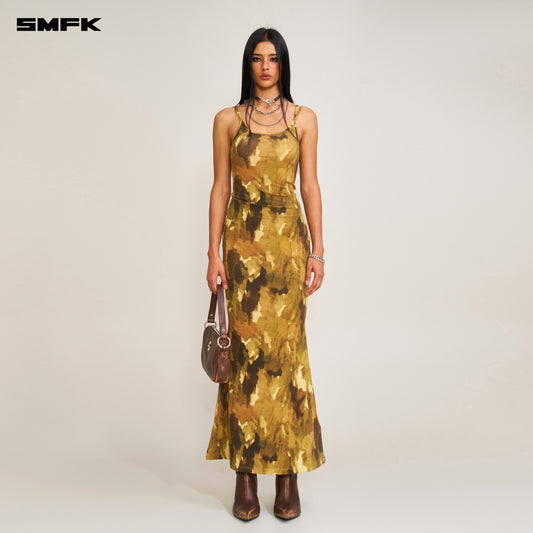 VINTAGE HURRICANE Fade Long Dress Chinese Ink Camouflage