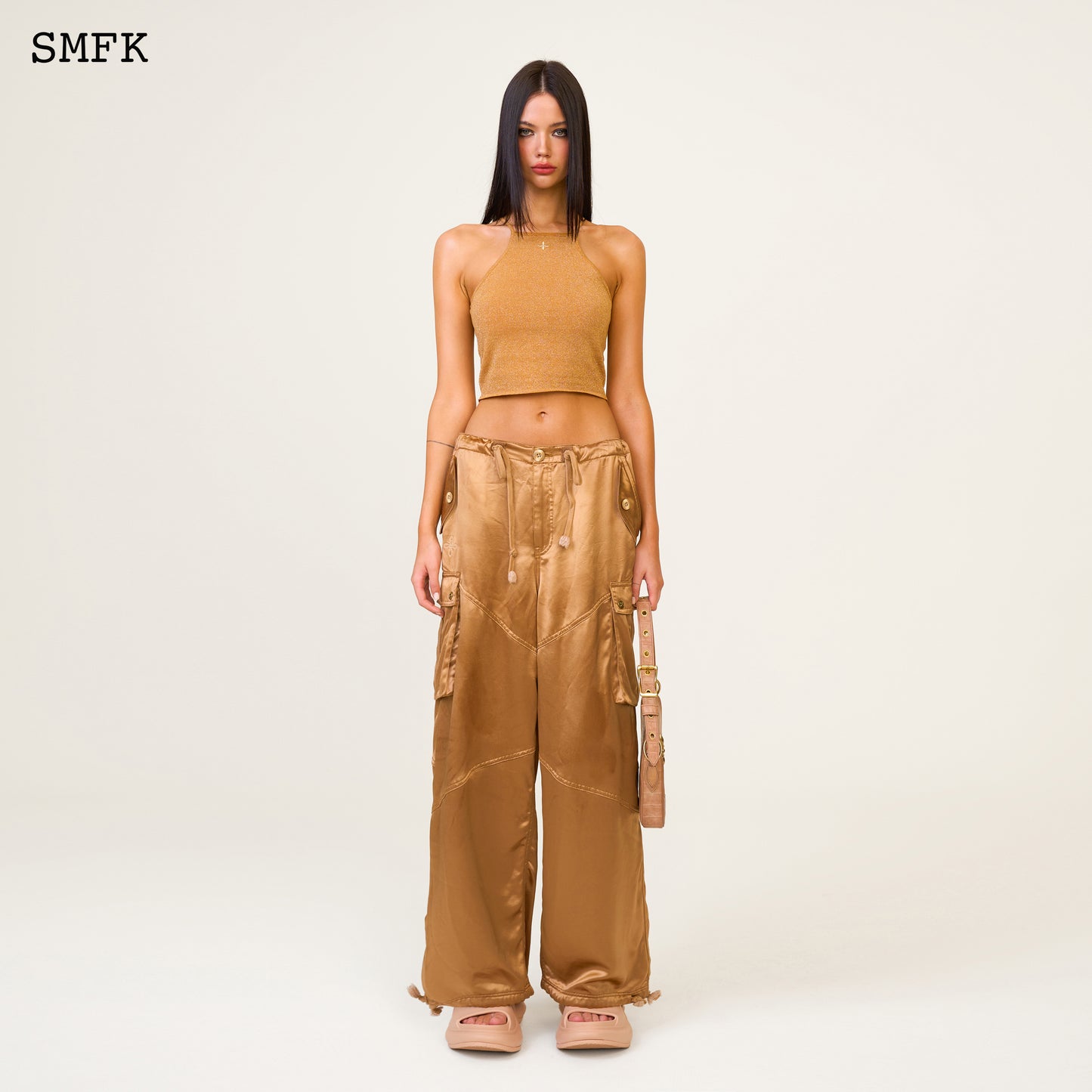 ANCIENT MYTH Satin Vintage Parachute Pants Gold