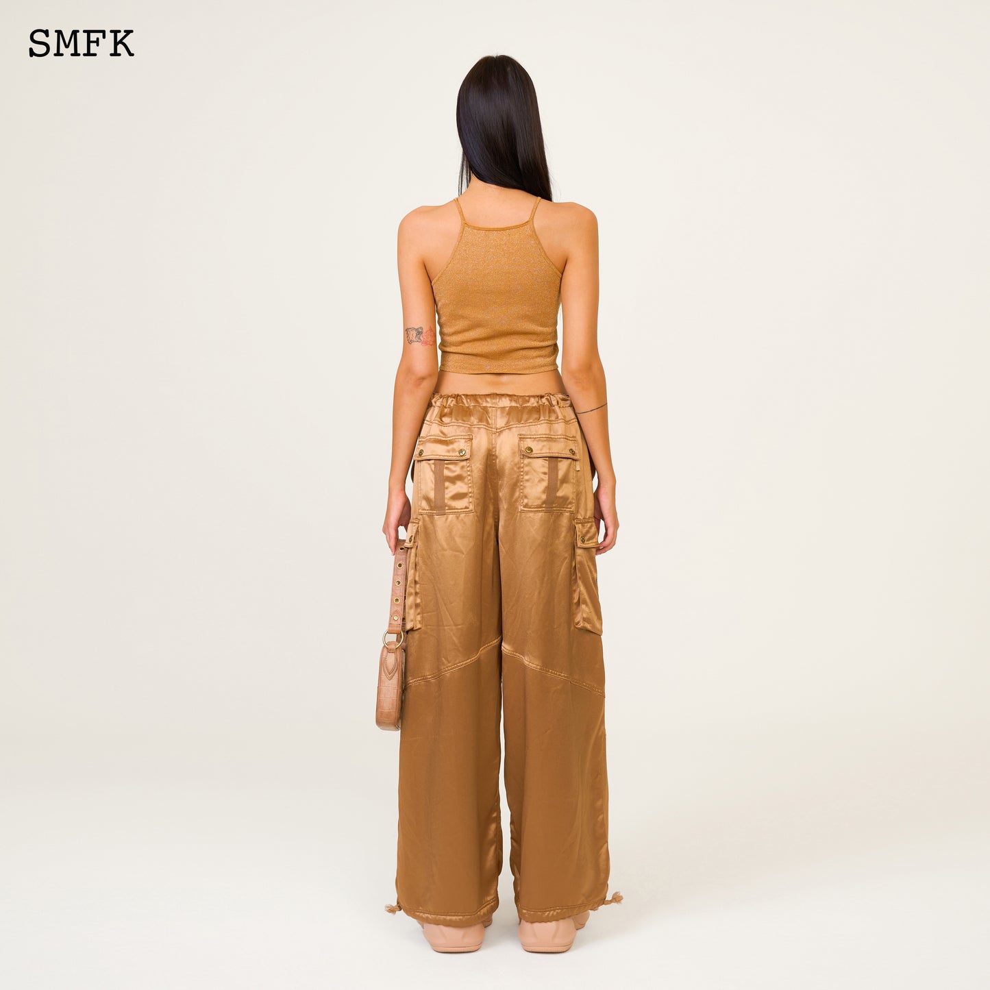 ANCIENT MYTH Satin Vintage Parachute Pants Gold